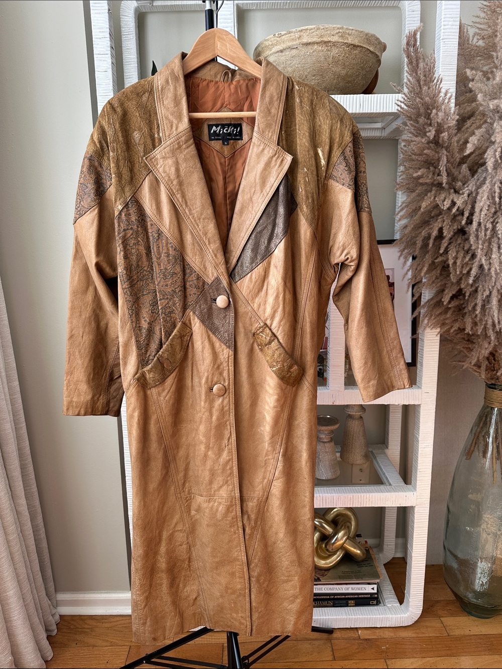Michi Vintage Patchwork Leather Coat - Brown